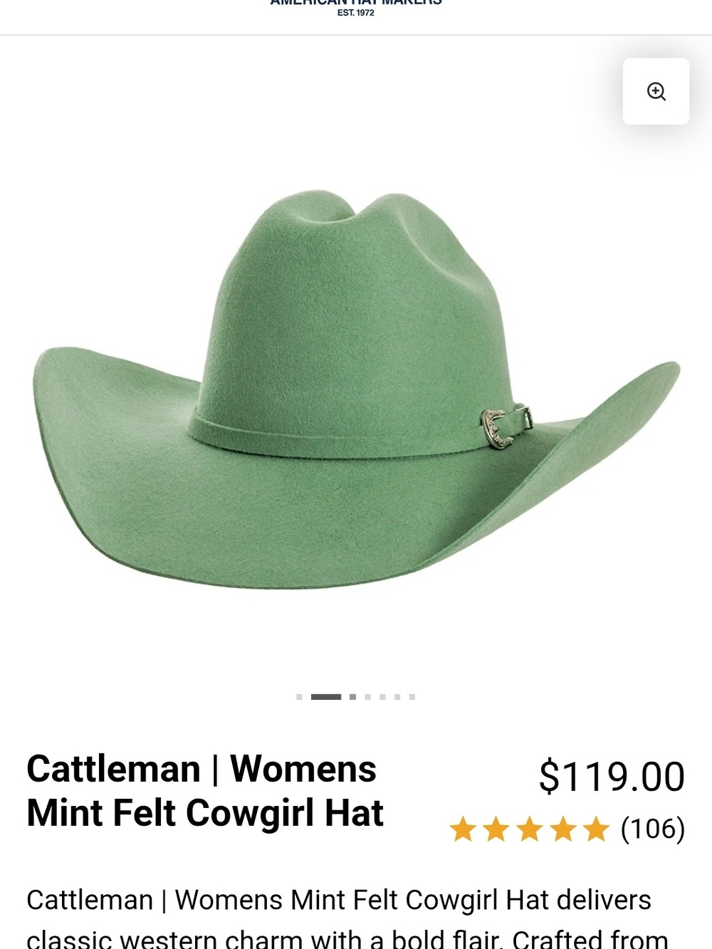 Women’s Mint Cattleman Felt Western Cowgirl Hat Large